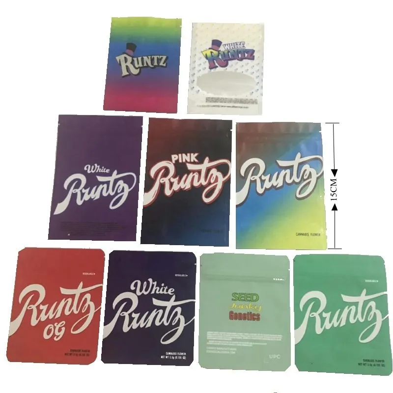 3.5g Branco Runtz Embalagem Mylar Mylar Vazio Rosa Red Runts Og Embalagem Plástica Saco de Embalagem Sementes Genética Genética Runtg Chemente Prova Resealable Zipper Baggies para a flor de erva seca