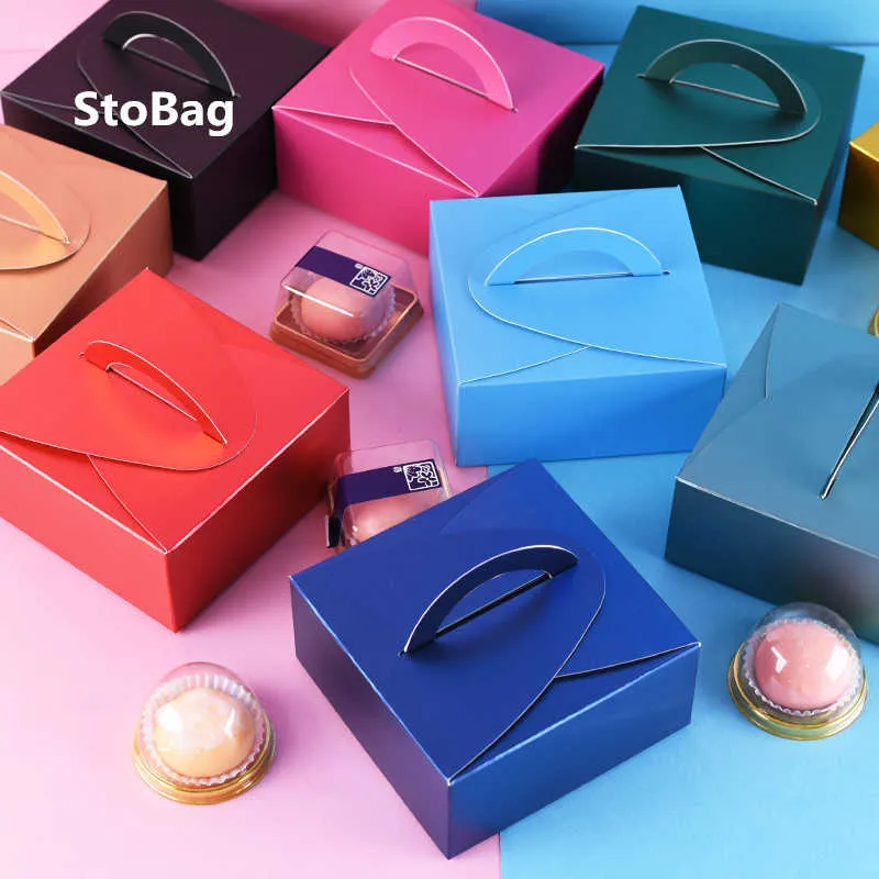 stobag 10pcs 스노우 메이든 메이든의 달걀 노른자 퍼프 상자 퍼프 타트 비스킷 사탕 생과자 상자 초콜릿 간식 결혼 생일 파티 선물 210602