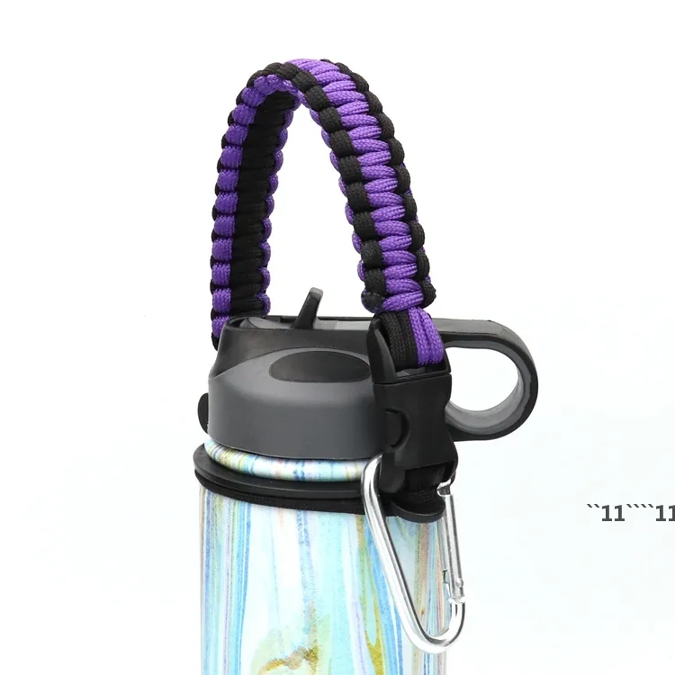 Handle rope Flask Water Bottle carrier survival Strap cord with Safety Ring Wide Mouth Bottles Holder with Carabiner 12oz to 64 oz BBA9450