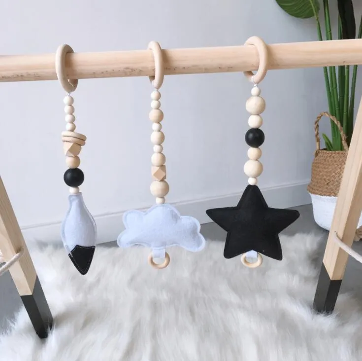 Cartoon Felt Wood Beads Pendants Children Room Decor INS Decorative Nordic Style Fitness Rack Hanging Decoration YL509