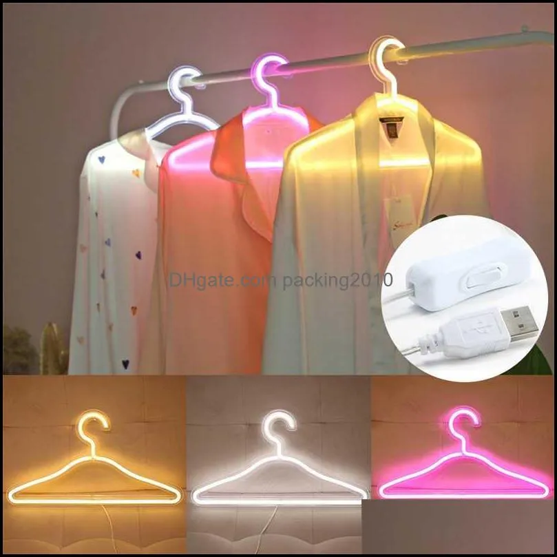 Light LED Neon Coat Clothing Hanger Holder Light Clothes Hanger Pant Storage Cloth Rack Shelf Racks Scarf clothes Storage D30 220115