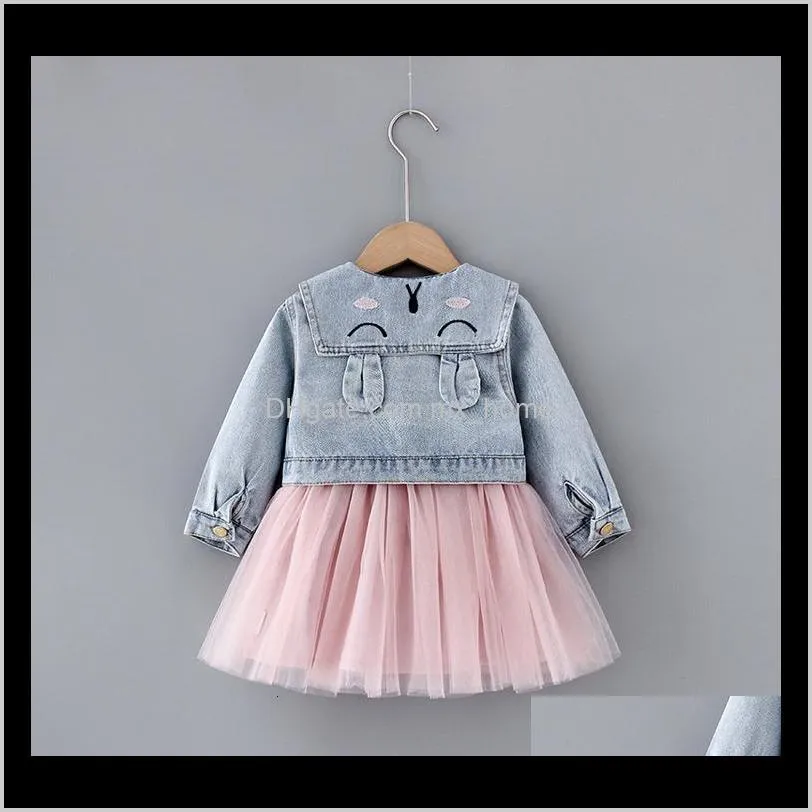 2021 new 1 2-3-4t girls, sets clothes, jean jacket + tutu baby suit, girls set of babies f7n2