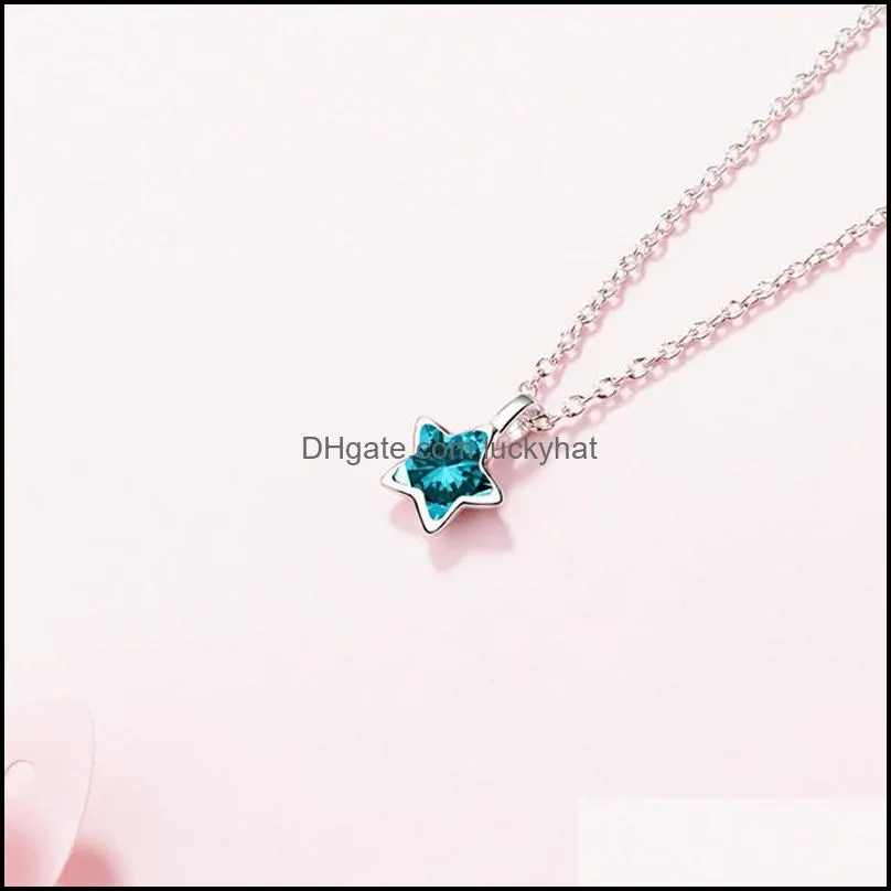 Design Fashion Eternity Bague Sky-blue Star Pendant Necklace Silver Color CZ Austrian Crystal Big Promotions Trendy Gift