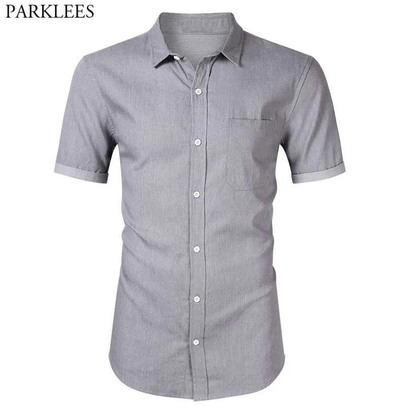 Gray Denim Jeans Shirt Men Brand Short Sleeve Slim Fit Cotton Jeans Mens 100% Cotton Cowboy Shirt Male Camisas Hombre 210522