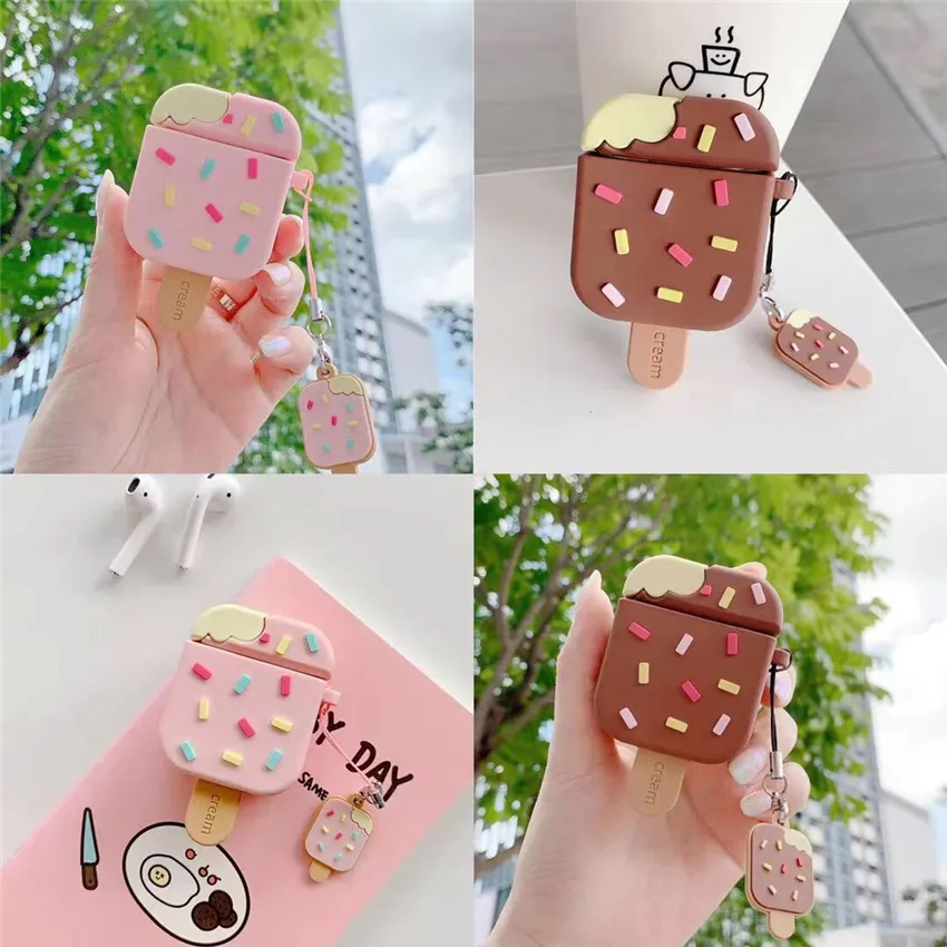 Étuis mignons 3D dessin animé chocolat crème glacée écouteurs housse de protection pour Apple Airpods 1 2 Pro écouteurs Bluetooth étui en silicone complet