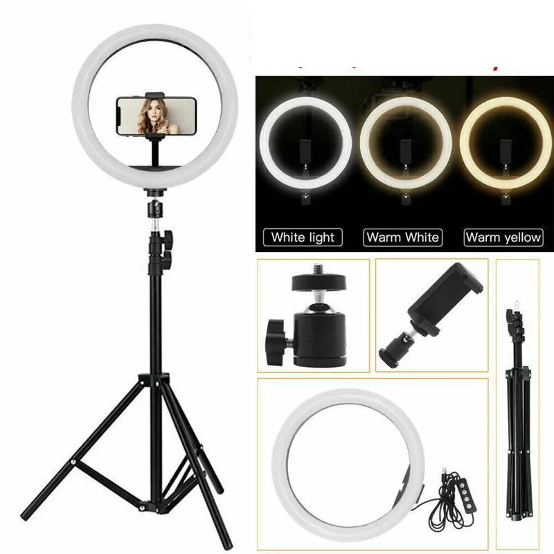 Cell Phone Photograph Accessories 10" LED Ring Light Photographic Selfie Lighting with Stand For Smartphone Youtube Tiktok Makeup