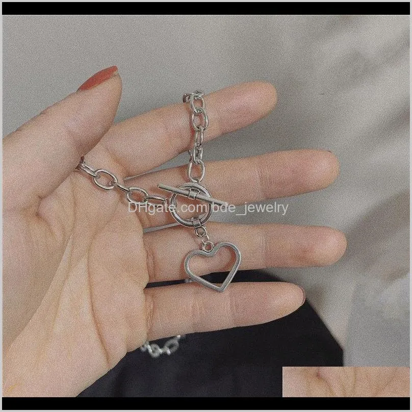 korean fashion punk silver color love heart shape pendant choker metal chain necklace for women retro ins street hip hop jewelry