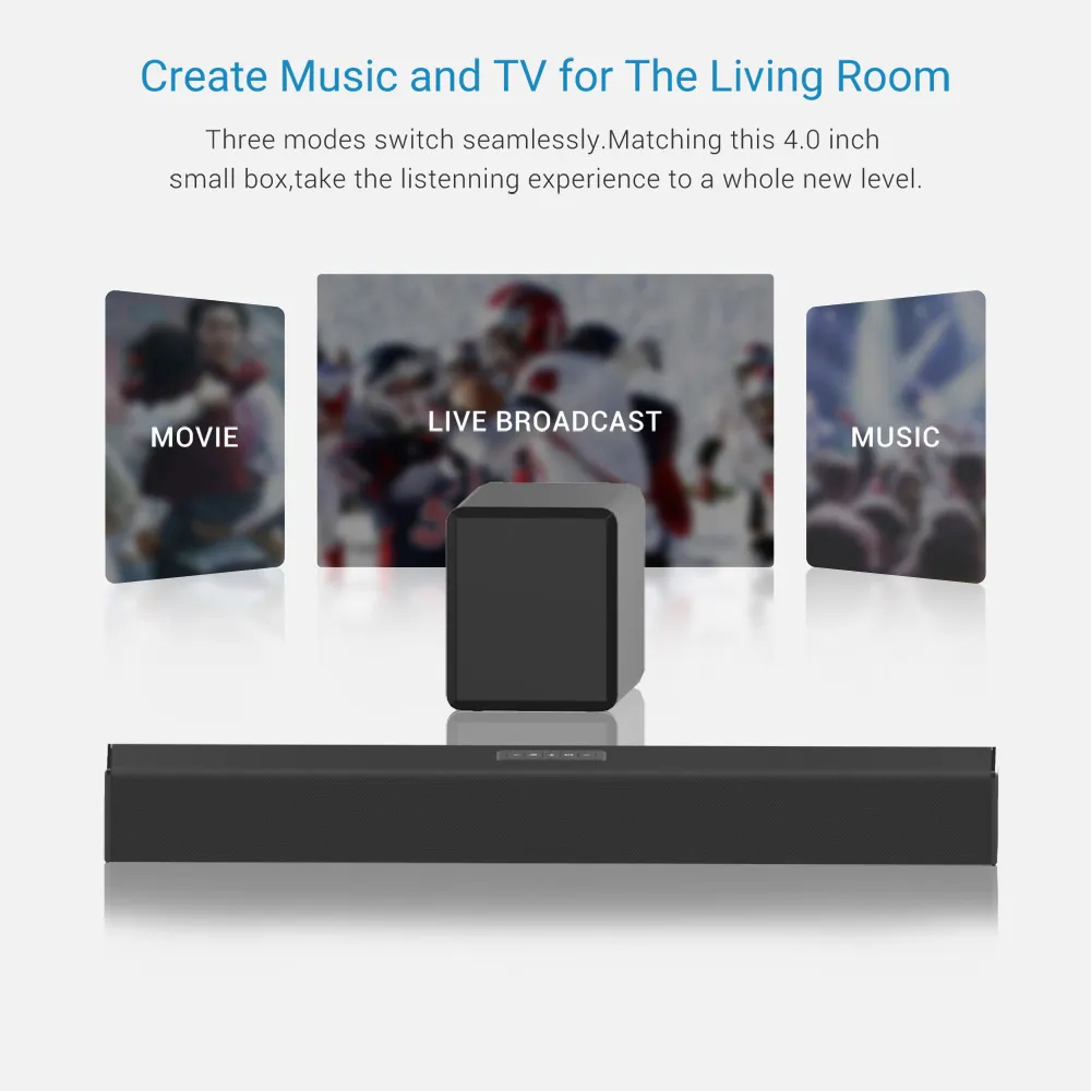 100W TV SoundBar 2.1 Haut-parleur Bluetooth 5.0 Système de cinéma maison 3D Surround 80 dB Barre de son Télécommande avec caisson de basses pour TV