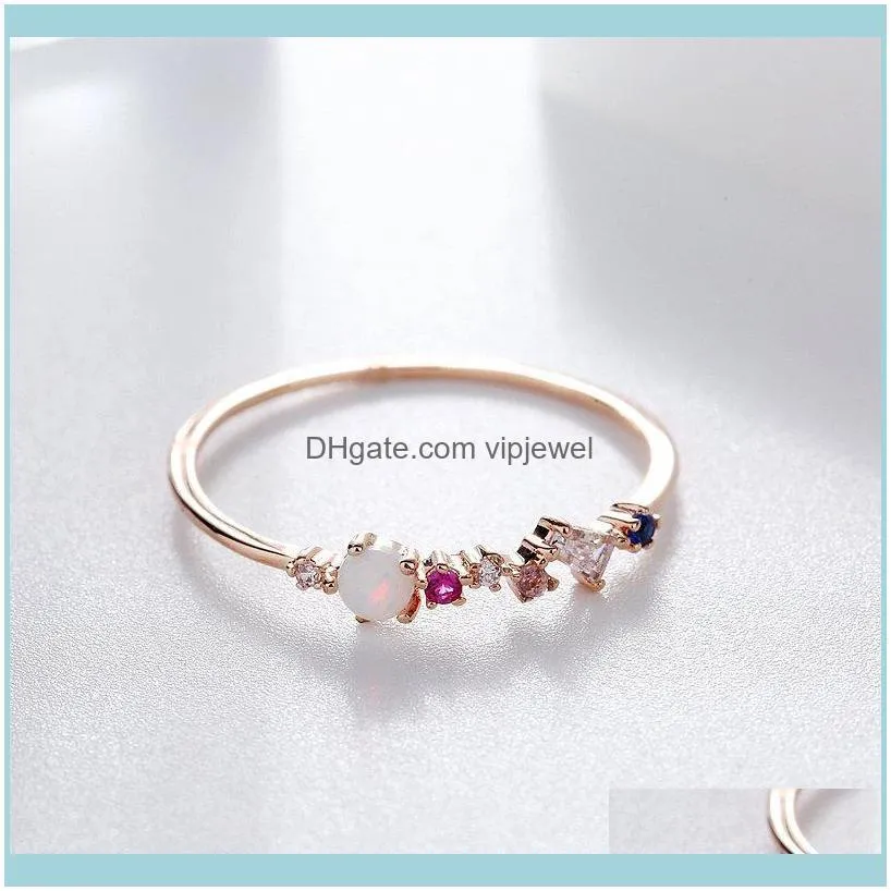 Clusterringen sieraden opaal steen kleurrijke kubieke zirkoonring voor vrouwen rose goud kleur uniek ontwerp drop levering zwlkg