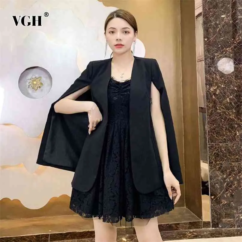 Black Two Piece Set: Cape Blazer & Mini Dress - Womens