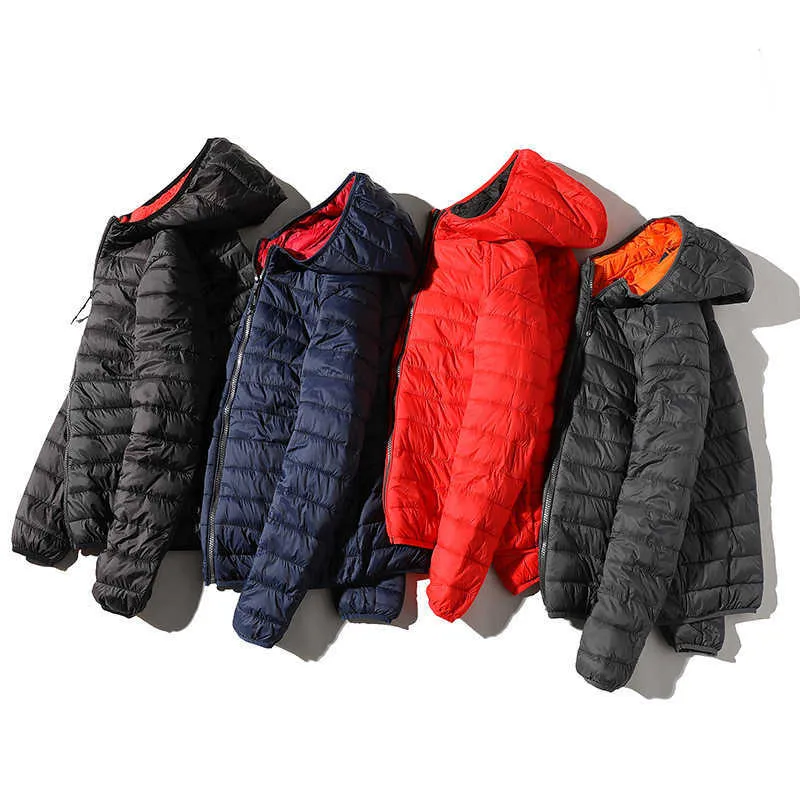 Warm Parka Coat Mens Winter Thick Hooded Men Jacket Ultra Light Portable Solid Color Windproof Outwear Down Jacket Male 210603