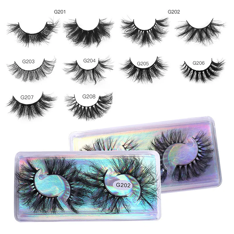 2 Pair/Boxed 8D 25mm False Eyelashes Bulk Fluffy Messy Thick Lashes Long With Transparent Box Package Laser Background