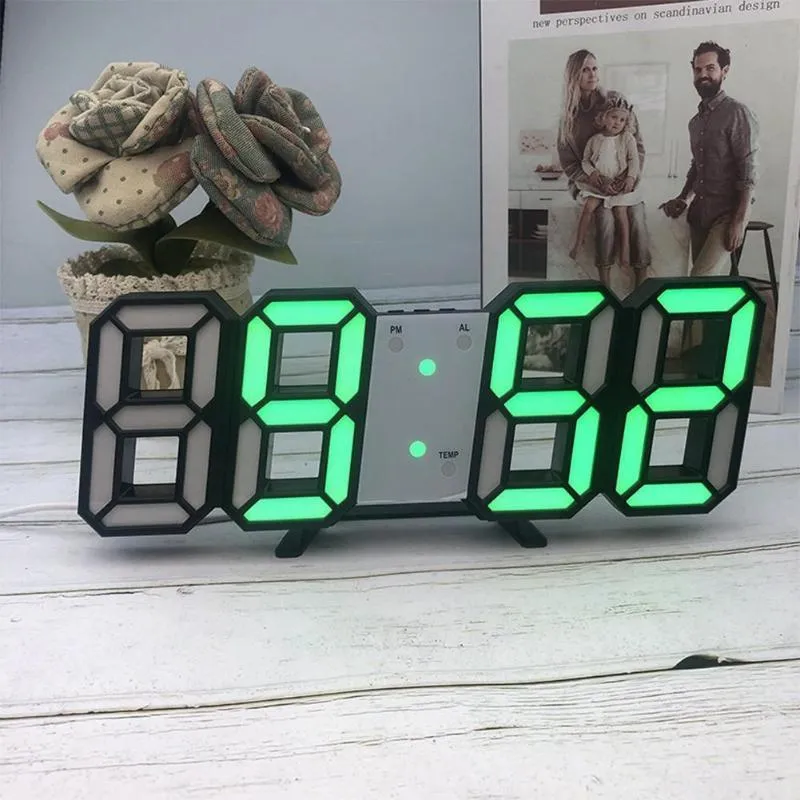 Настенные часы 3D Светодиодные цифровые часы светящиеся ночные режимы.