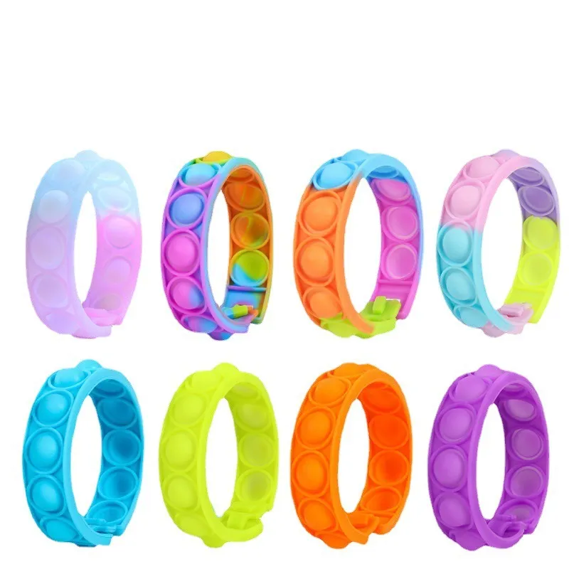 Fidget Pop Finger Brinquedos Bracelete Puzzle Exercício Anti-estático Strap Strap Push Bubble Silicone Sensory Ring 500 Pcs / Lot