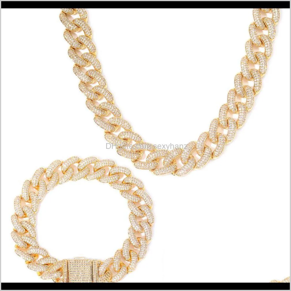 20mm big wide hip hop cubic zirconia bling iced out round  cuban link chain necklace for men rapper jewelry silver rose