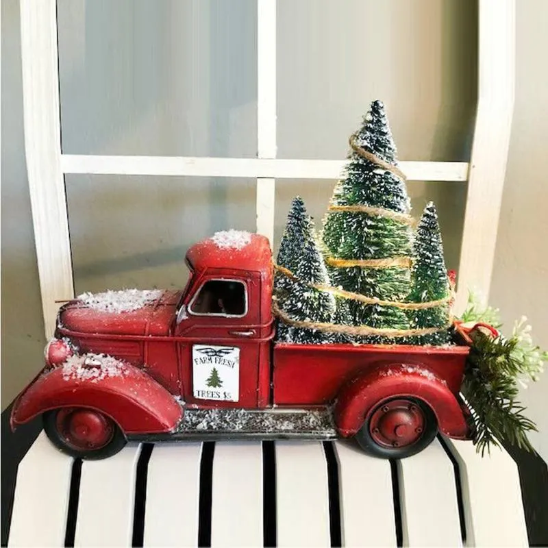 Décorations de Noël Année En Métal Rouge Camion Vintage Camion Cadeau Hand Tree Arbre Ornements Accueil Décoration Navidad