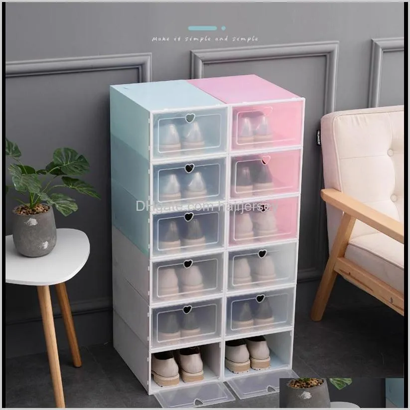 thicken flip shoe storage box stackable clear plastic shoe box dustproof transparent shoe boxes solid color drawer case wholesale dbc