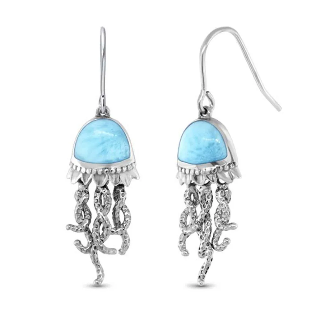 Boucles d'oreilles méduse en Larimar naturel en argent Sterling 925 pour boucles d'oreilles pendantes pour femmes 210524