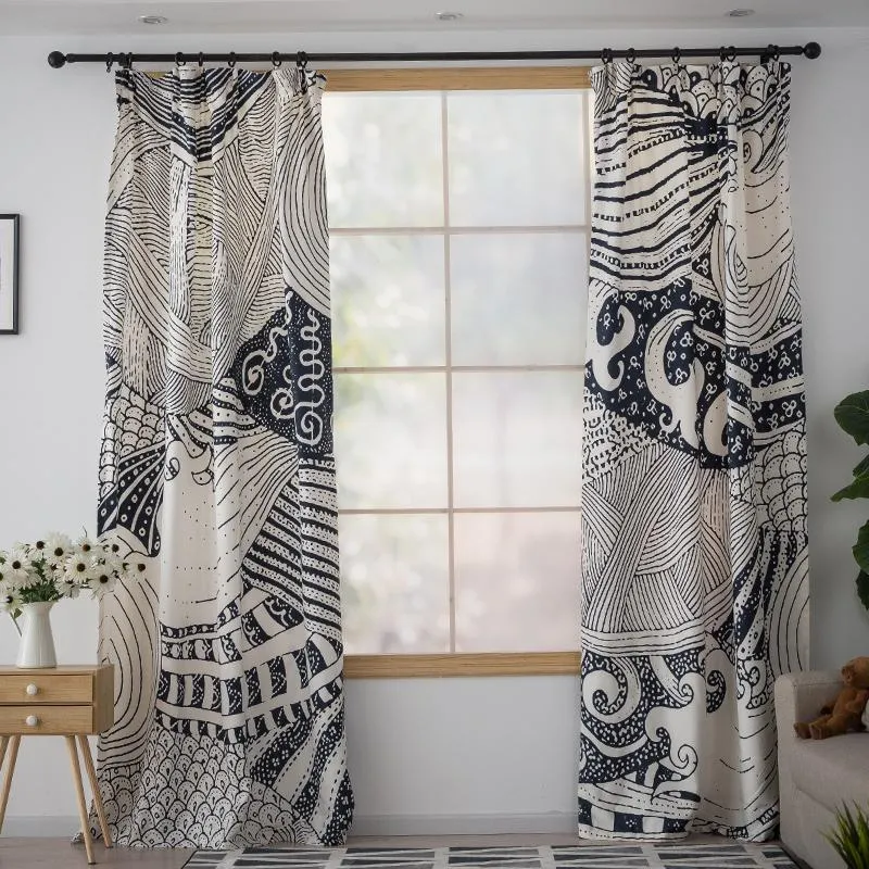 Gardin draperier England klassisk stil minimalistisk modern svartvita linjer skugga gardiner för vardagsrum matsal sovrum.