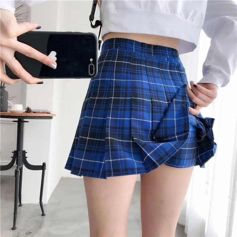 Japanese Kawaii Sailor Mini Plaid Pleated Skirt For Women Casual Plaid ...