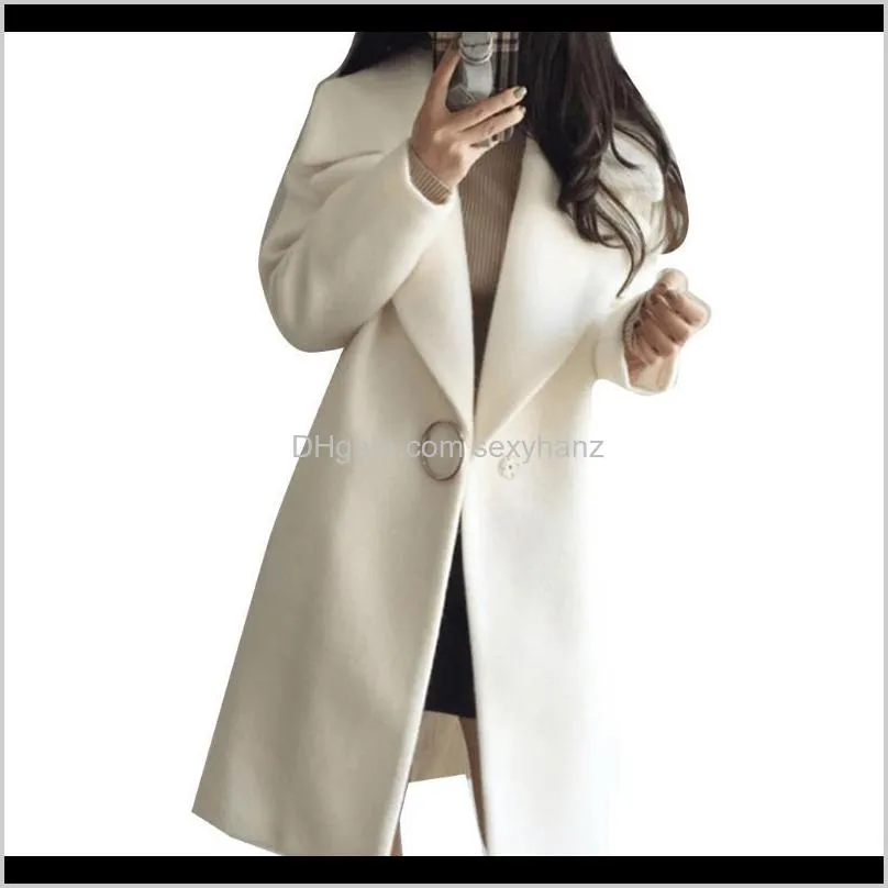 loose warm cotton + spandex long winter coat turn-down collar adjustable wool coats women office work wear elegant manteau femme1