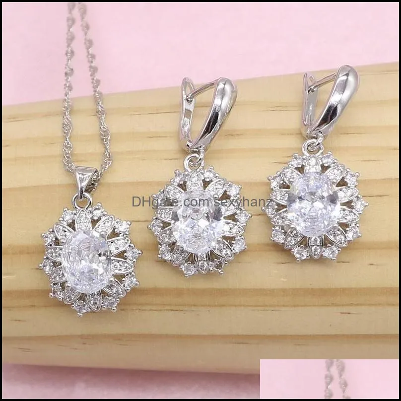 Earrings & Necklace Arrivals Wedding Jewelry Sets For Women Shining White Cubic Zirconia Silver Color Ring Bracelet Earring Gift Box