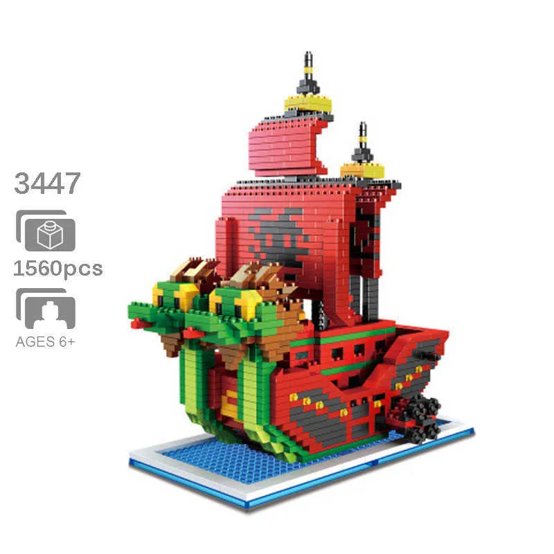 En bit Hancock nio ormar Mini Byggnadsblock 3D DIY Micro Diamond Brick Onepiece Pirates Ship Gift Toy Q0723