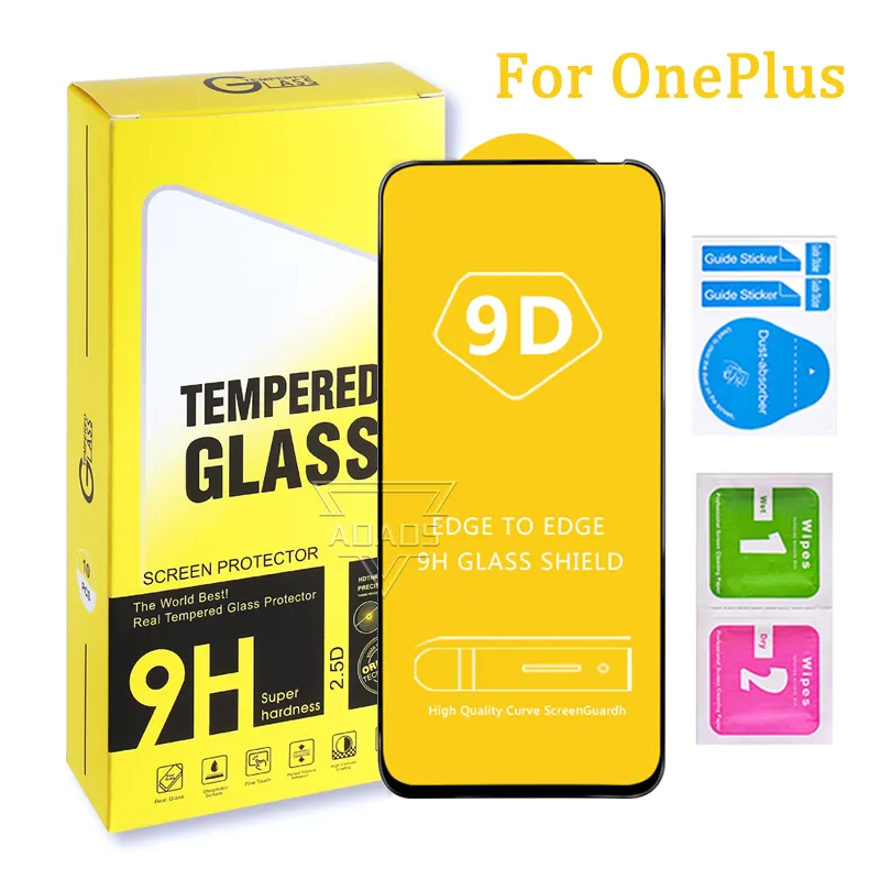 Telefonskärmsskydd för OnePlus 6T 7T 8T 5G High QualTiy 9D-tempererat glas 9 9LITE 9E 9R Nord 2 N100 N200 Samsung A03S A30S A20S A02S A22 4G MI 11X med detaljhandelspaket