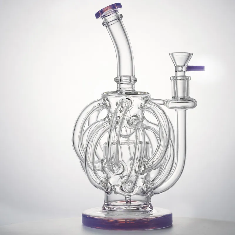 12 Geri Dönüşümet Tüpü Başlığı Cam Bong Nargile 14mm Kadın Ortak Su Borusu Vortex Süper Siklon Perc Yağı Dab Rig Huni Kase ile 8 inç Bongs