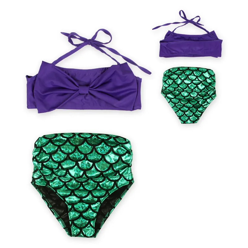 Children Swim Two-Pieces Little Girls Mermaid Swimsuit Summer Polyester Swimwear Bikini Kids Clothing Sets Beachwear M3379