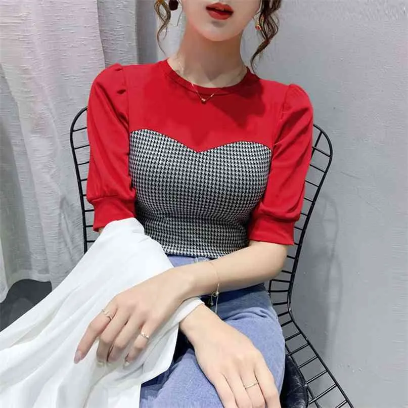 Lady Summer Slim Ins Half Sleeved T-shirt Kvinnors Mode Casual Clothing Ropa Para Mujeres de Mona Tops P037 210527