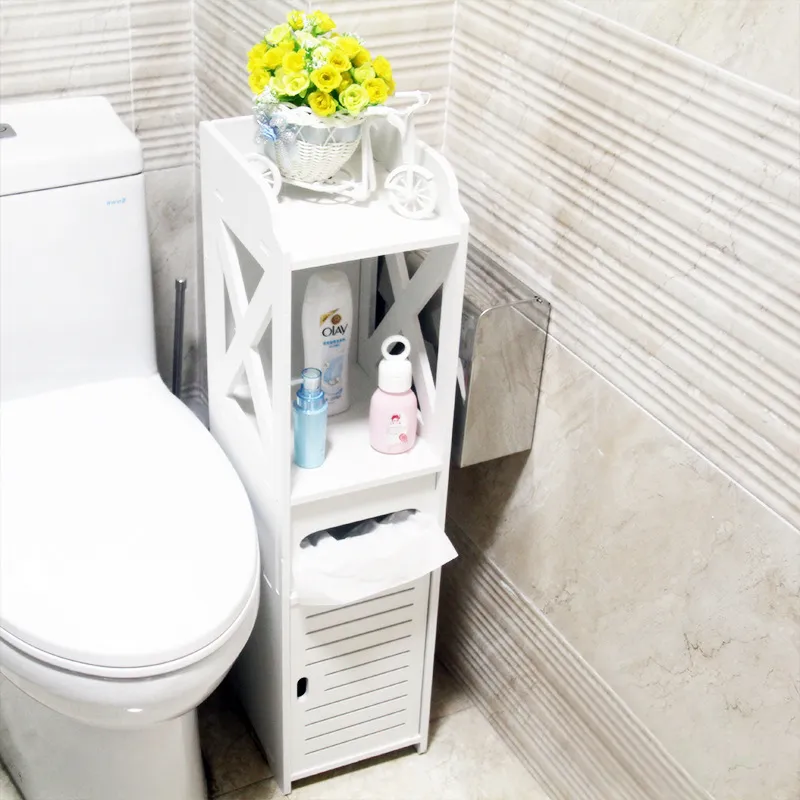 Op de vloer gemonteerd waterdicht toilet Zijkast PVC Badkamer Opbergrek Slaapkamer Keuken Opbergplanken Home Badkamer Organizer T20248P