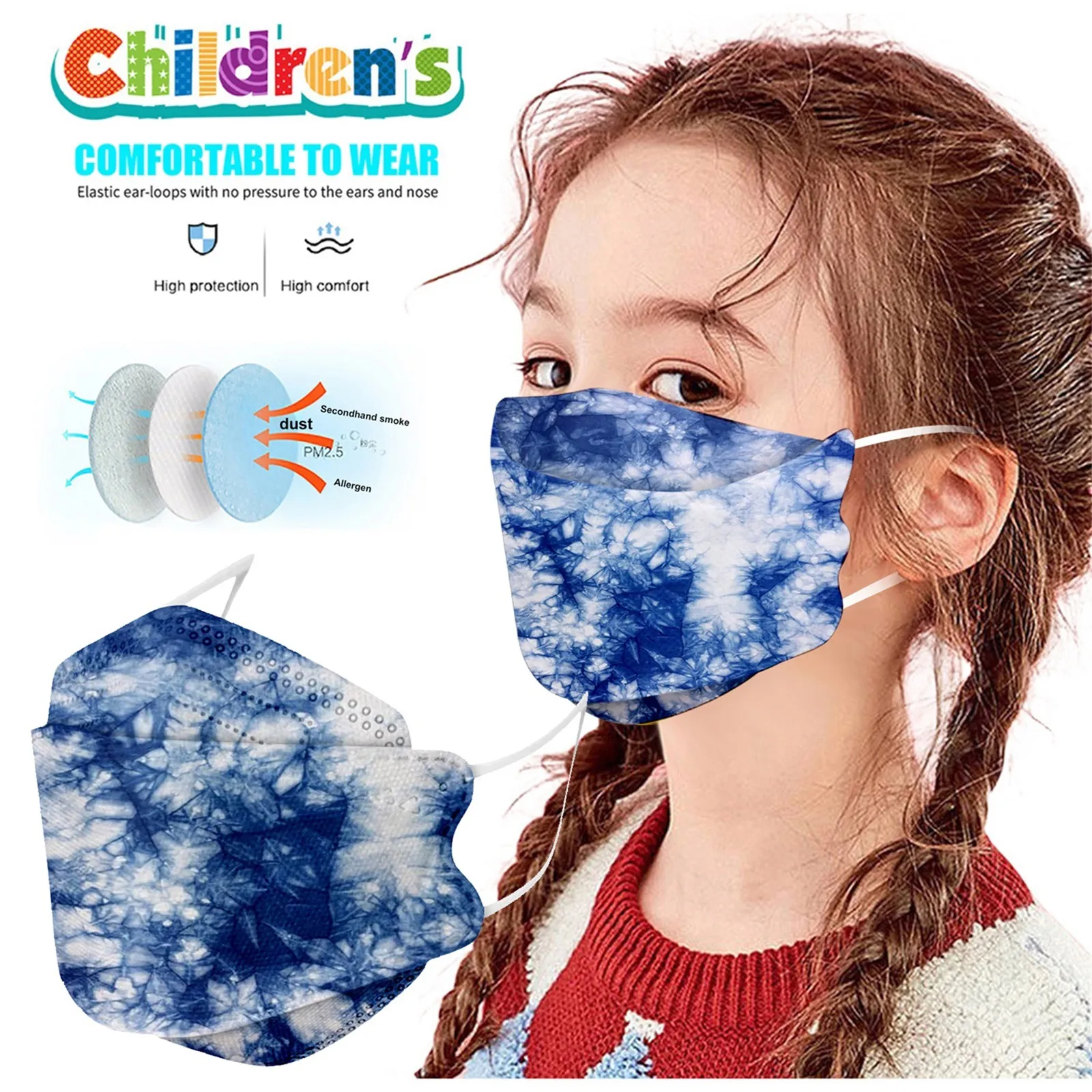 2022 KN95 Enfants Masques De Protection Jetable Impression Gradient Coeur Anti-poussière Anti-buée Poisson Confortable En Forme De Saule Masques Pour Enfants