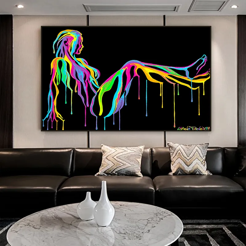 Sexy meisje posters en prints kleurrijke abstracte kunst canvas schilderij moderne creatieve canvas muur foto's voor woonkamer decor