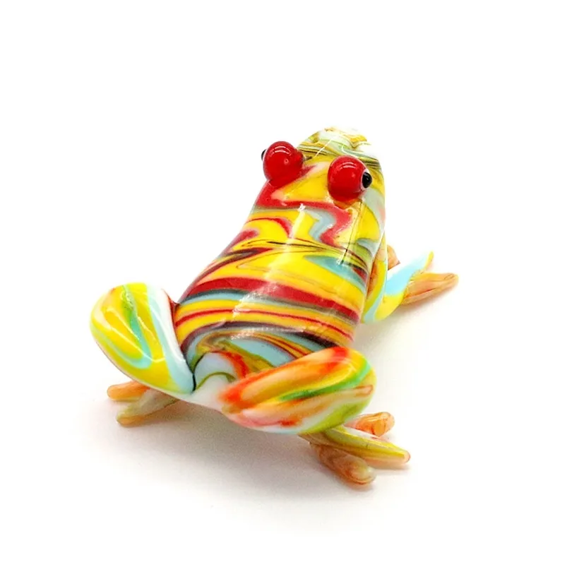 Colorful Cute Glass Frog Figurines Handmade Animals Collectible Gifts For Kids Home Decor Murano Style Small Sculpture Ornaments 210811