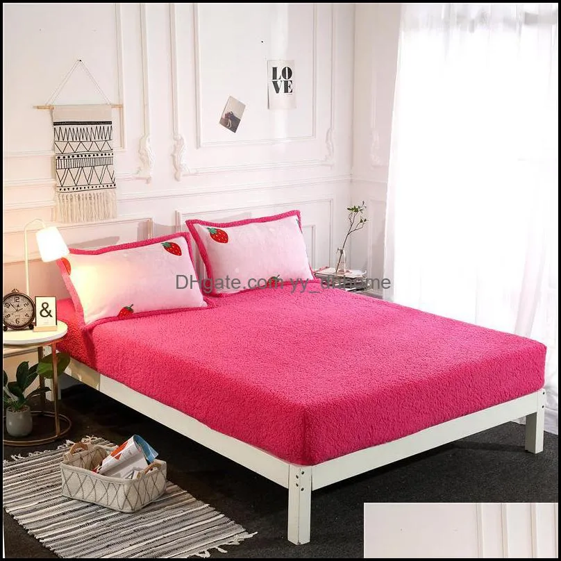 Sheets & Sets 1pcs Thickened Warm Lamb Wool Sheet Solid Color Bed With Elastic Band Soft Cover Queen King Size Mattress
