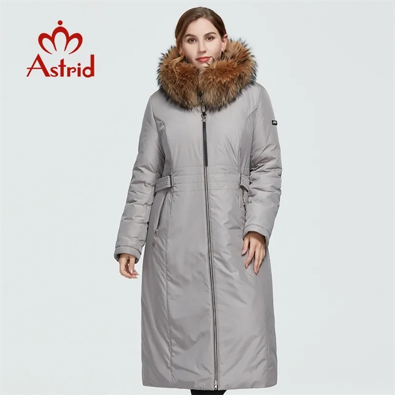 Astrid Inverno Cappotto da donna lungo parka caldo Giacca moda con cappuccio in pelliccia di procione taglie forti abbigliamento femminile 3570 211018