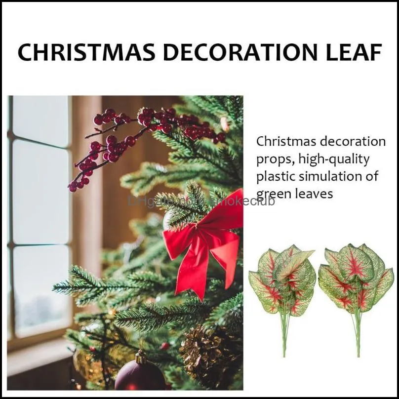 Decorative Flowers & Wreaths 2Pcs Simulation Green Plant Leaves Flower Arrangement Material Red And