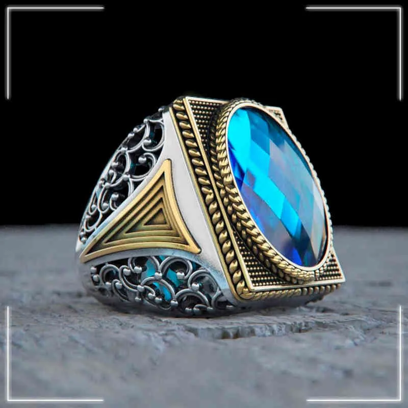 Mens Aquamarine Stone Silver Ring, Turkish Handmade Ottoman Style 925  Sterling Silver, Jewelry, Gift Hor Him - Yahoo Shopping