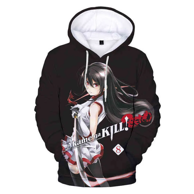 Enkla och vackra nya män Kvinnor Anime Pullover Akame Ga Kill 3d Print Hoodie Harajuku Streetwear Akame Ga Kill Sweatshirts Y211118