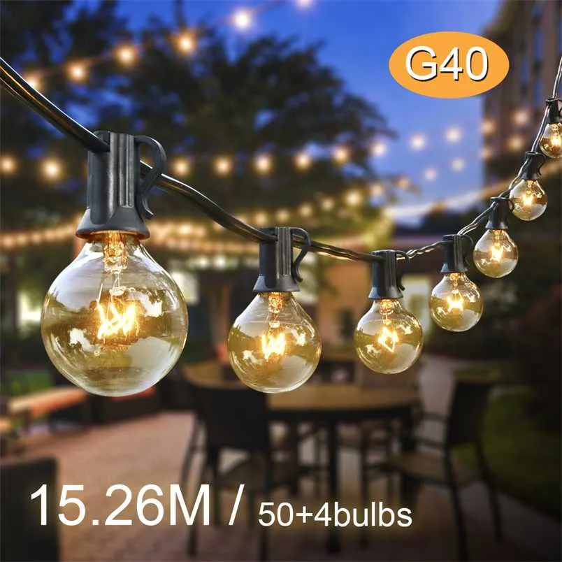 50ft Festoon LED Light Outdoor Street Garland Lights Wodoodporna G40 Bajki Garland Light String Decoration 211104