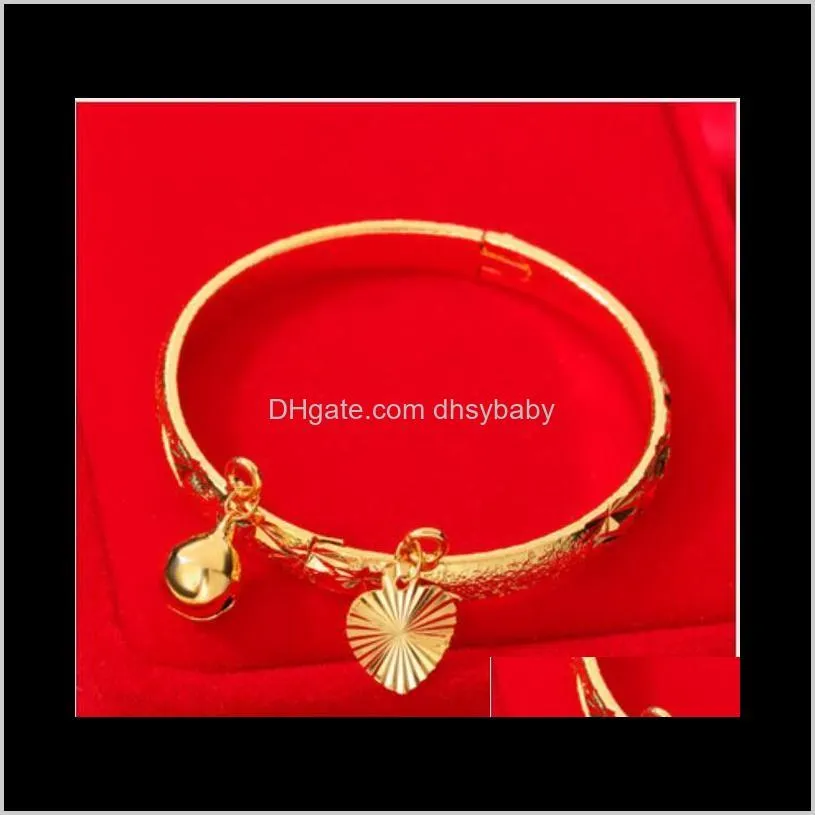 18k gold plated bracelet heart bell baby kids bangle 5.4`` good lovely ps2958