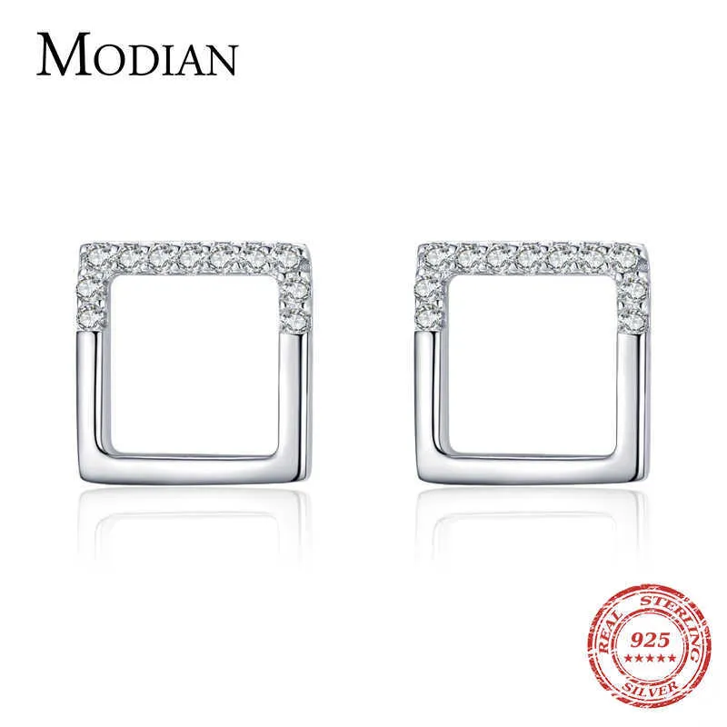 Genuine 925 Sterling Silver Simple Geometric Square Stud Earrings for Women Gift Fine Korea Style Jewelry Brincos 210707