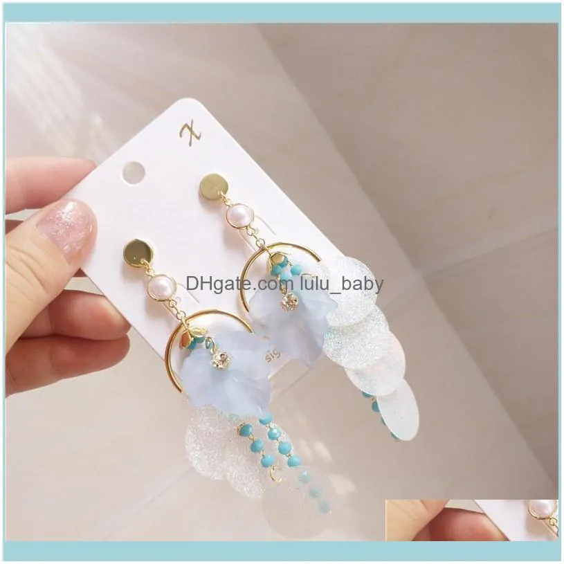 Dangle & Chandelier Multiple Blue Color Geometric Flower Earrings For Women Gold Metal Face Crystal Rhinestone Gift