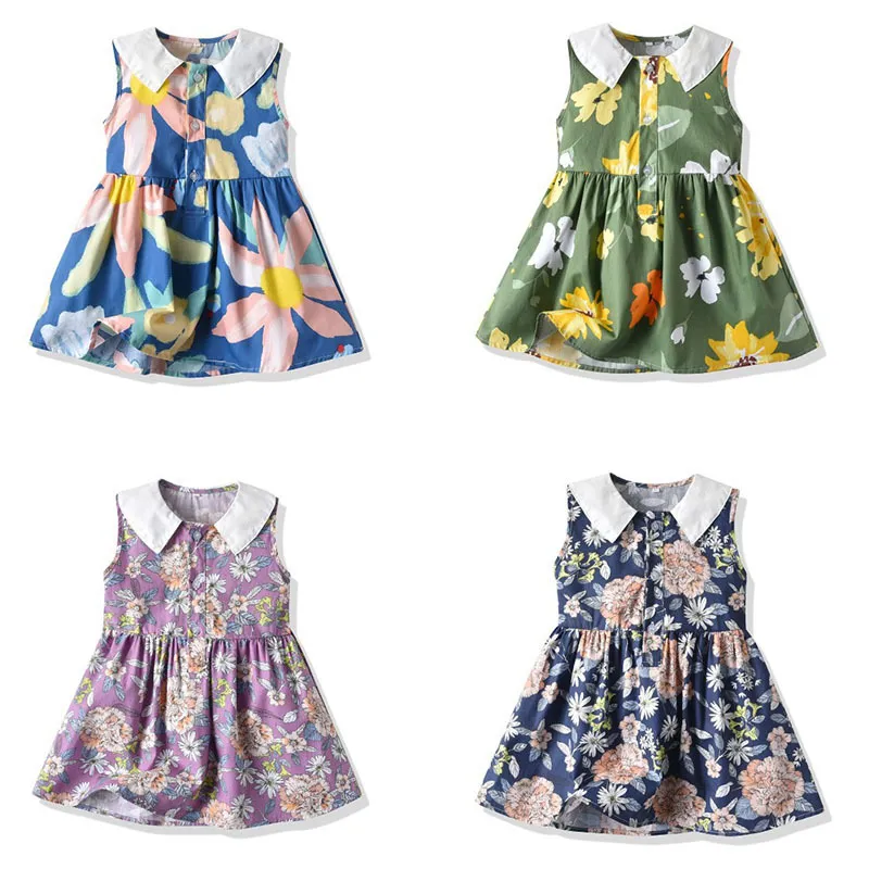 Primavera niños niña sin mangas estampado vestido infantil bebé nacido ropa Floral 0-6 años 210429