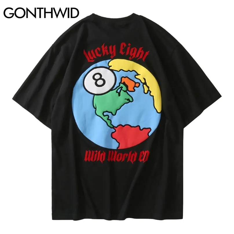 Tees Shirt Sommar Män Streetwear Harajuku Earth Karta Skriv ut Kortärmad T-shirts Bomull Casual Hip Hop Loose Tshirt Toppar 210602