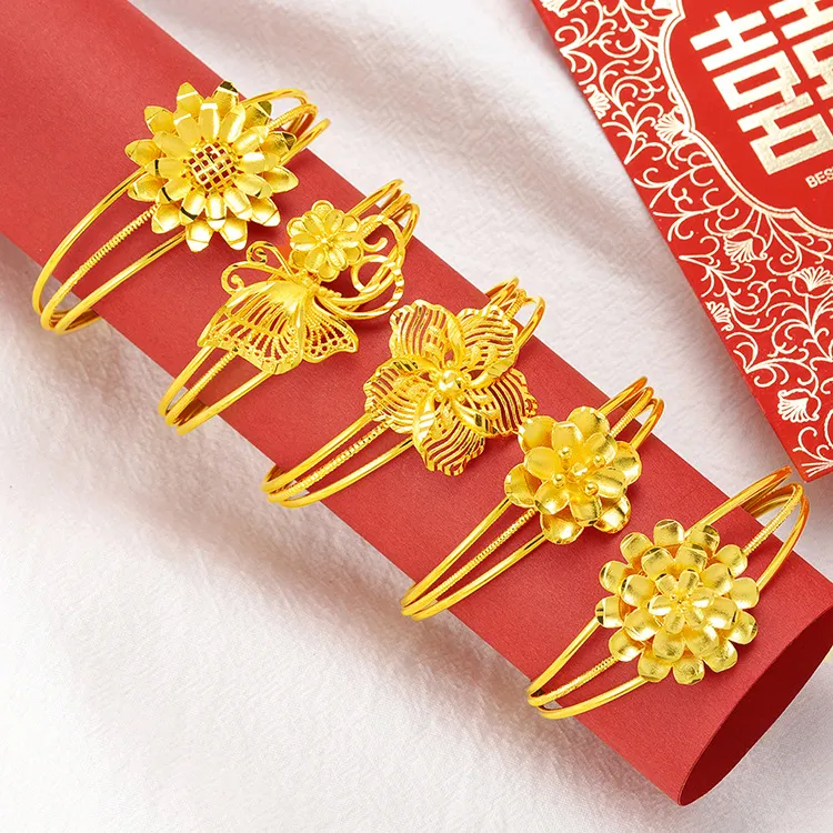 الكفة الإسورة النساء زهرة شكل الأزياء والمجوهرات 18 كيلو الذهب الأصفر مملوءة الكلاسيكية الإناث الملحقات هدية