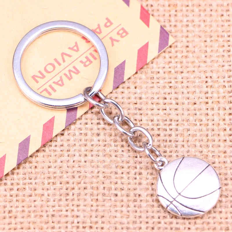 20 stks mode sleutelhanger 18x21mm dubbelzijdige basketbal hangers DIY mannen sieraden auto sleutelhanger ring houder souvenir voor geschenk