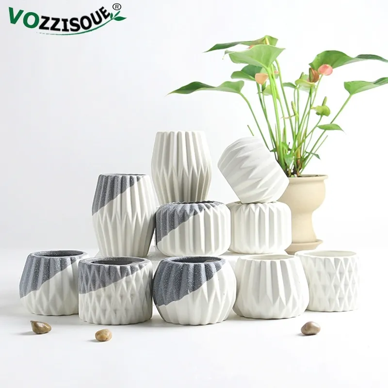 Creative Ceramic Diamond Geometric Flowerpot Semplice contenitore per piante grasse Fioriere verdi Piccoli vasi per bonsai Decorazione domestica 210401