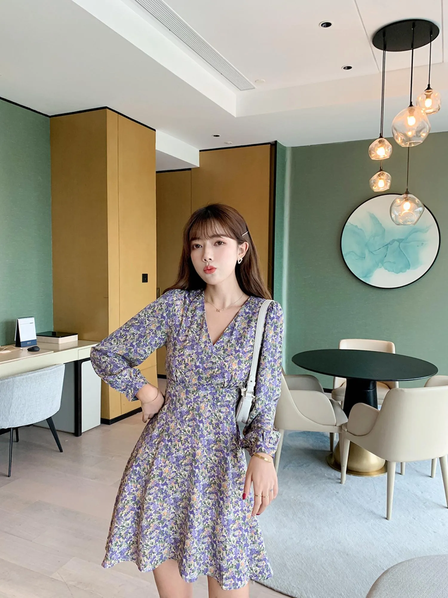 Spring And Summer Sundresses Womens Chiffon Floral Dress With V